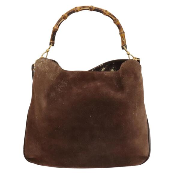GUCCI Hand Bag Suede Brown Gold 001 1014 001 1014 - Picture 2 of 12